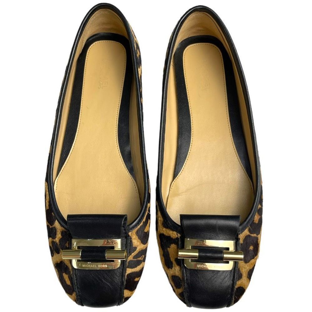 Michael Kors Women's Black Brown Animal Print Cushioned Ballet Flat Shoes 9 - Picture 2 of 7